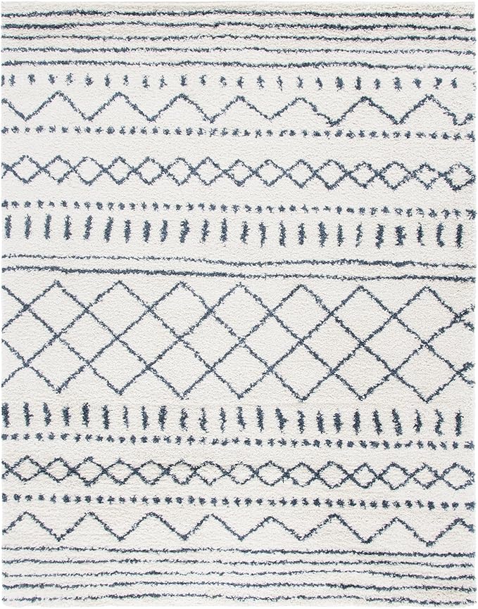 SAFAVIEH Arizona Shag Collection Area Rug - 10' x 14', Ivory & Slate, Moroccan Design, Non-Shedding, 1.6-inch Thick, Ideal for High Traffic Areas in Living Room, Bedroom (ASG741M-10)
