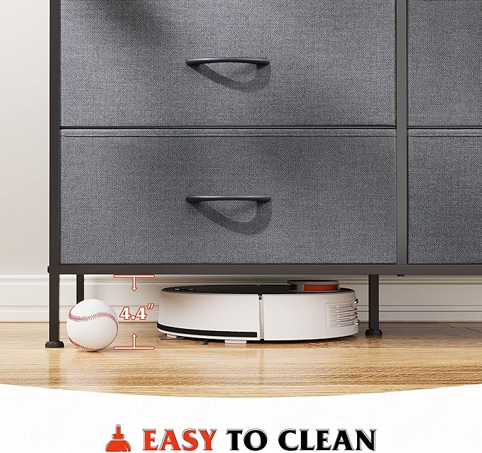WLIVE Dresser for Bedroom with 6 Drawers, Wide Fabric Dresser TV Stand for 50 Inches TV with Metal Frame, Wooden Top, Fabric Storage Organizer for Livingroom, Hallway, Dark Gray