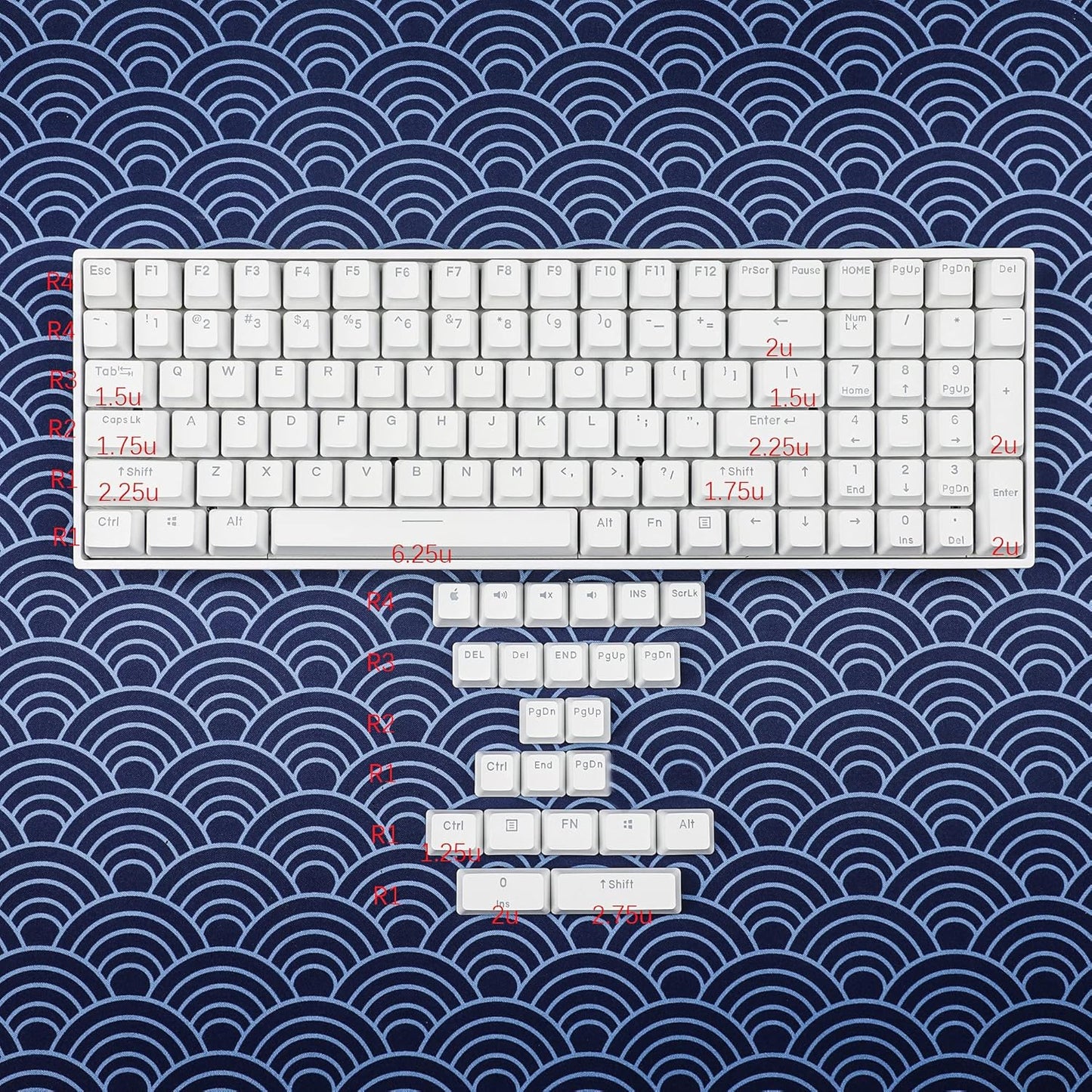 YMDK Double Shot 108 Dyed PBT Shine Through Keycap Rainbow Carbon Sunset Backlit for MX Switches Mechanical Keyboards