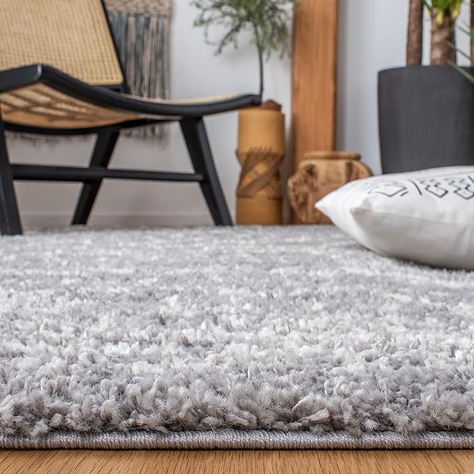 SAFAVIEH Arizona Shag Collection Area Rug - 6'7" x 9'2", Grey & Ivory, Moroccan Design, Non-Shedding & Easy Care, 1.6-inch Thick Ideal for High Traffic Areas in Living Room, Bedroom (ASG741G)