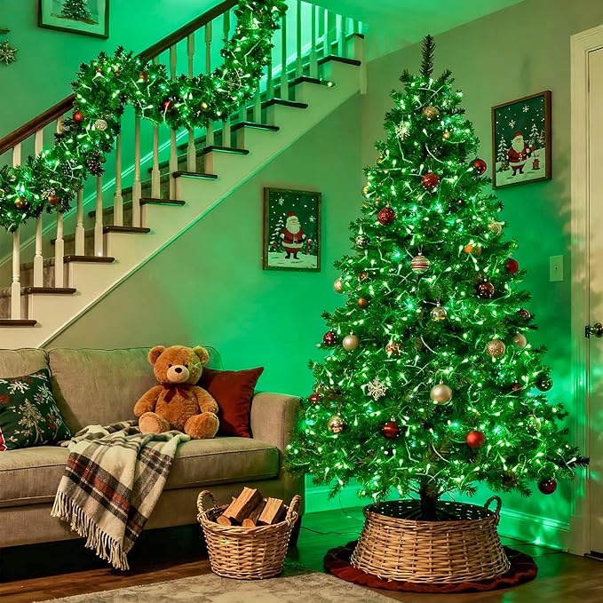 JMEXSUSS 33ft 100 LED Green Battery Operated Lights with Remote, Green Christmas Lights Battery Operated, Christmas String Light Indoor Outdoor for Tree House Yard Xmas Decor