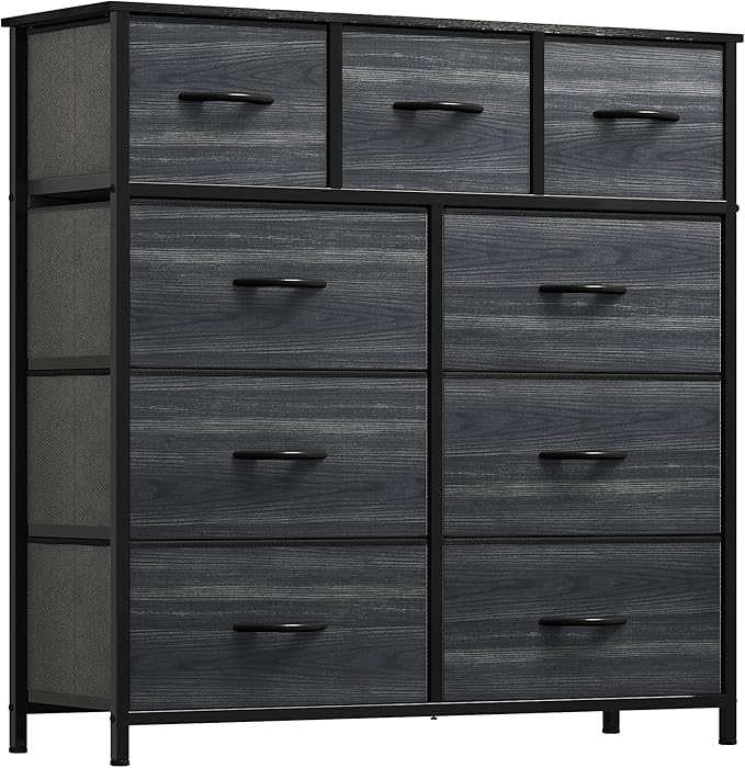 YITAHOME Dresser for Bedroom with 9 Drawers - Fabric Storage Tower, Tall Chest Organizer Unit for Living Room, Entryway, Closets with Sturdy Steel Frame, Wooden Top