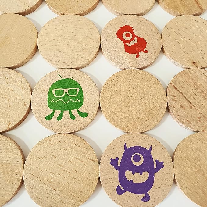 bee smart Wooden Memory Game - Matching Memory Game for Kids 3 and Up, 16Pcs | Educational Toy for Preschool Toddlers Board Games (Monsters)