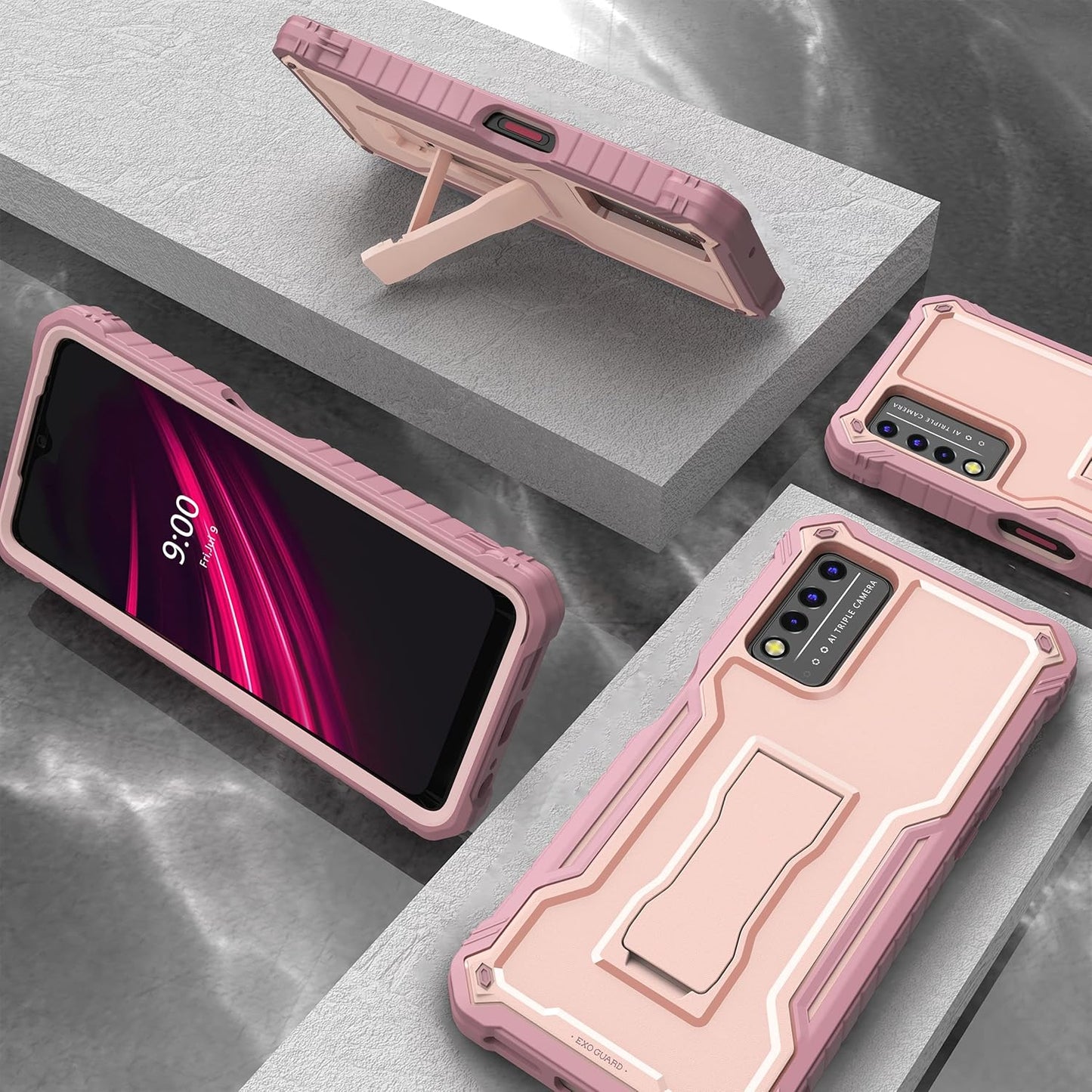 ExoGuard Rubber Shockproof Case for T-Mobile REVVL V Plus 5G, Full-Body Cover with Built-in Screen Protector and