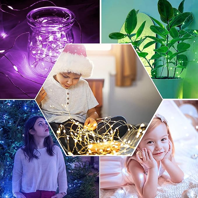 Christmas Fairy String Lights,15 Packs 20 LEDs Battery Operated 6.6FT Silver Copper Wire Starry String Light for DIY Bottle Jars Costume Wedding Party Easter Table Decorations (5 Colors)
