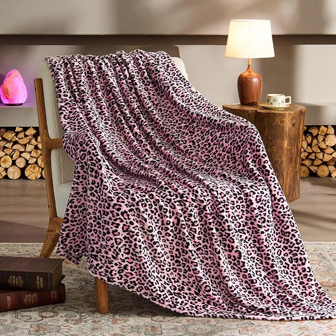BEDELITE Pink Leopard Twin Size Blanket – Soft & Cozy Cheetah Blanket for Couch, Bed & Sofa, Lightweight Fleece Animal Print Decor, 60"x 80", Pink