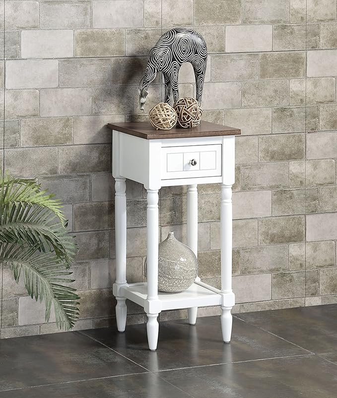 Convenience Concepts French Country Khloe 1 Drawer Accent End Table 14" - Traditional Farmhouse Side Table with Storage Drawer and Shelf for Living Room, Driftwood/White