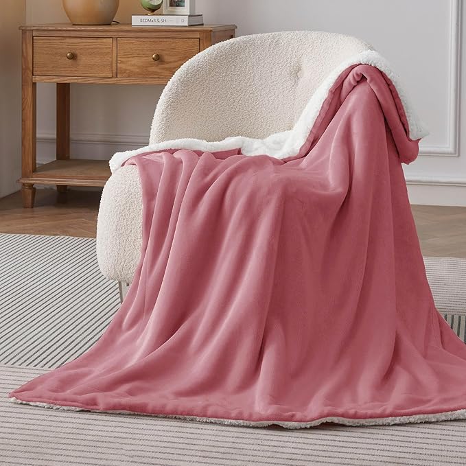 Bedsure GentleSoft Sherpa Fleece Throw Blanket Twin Size for Couch - Thick and Warm Throw for Girls and Women, Soft Fuzzy Plush Twin Blanket for Winter, Dusty Rose, 60x80 Inches