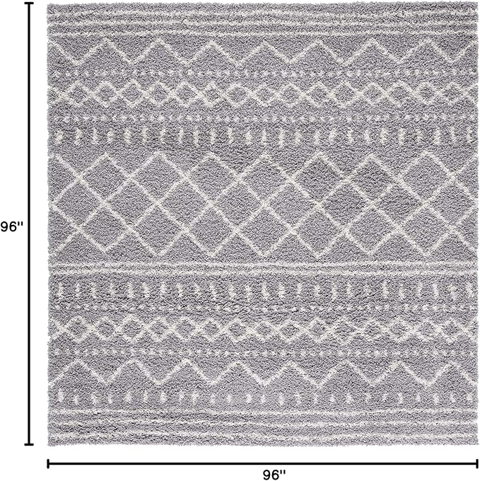 SAFAVIEH Arizona Shag Collection Area Rug - 8' Square, Grey & Ivory, Moroccan Design, Non-Shedding & Easy Care, 1.6-inch Thick Ideal for High Traffic Areas in Living Room, Bedroom (ASG741G)