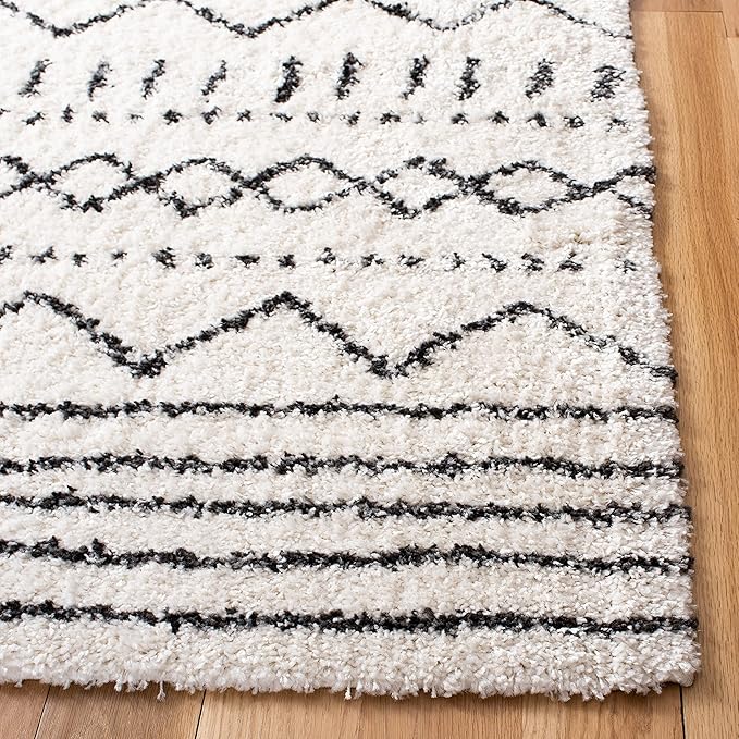 SAFAVIEH Arizona Shag Collection Area Rug - 10' x 14', Ivory & Black, Moroccan Design, Non-Shedding & Easy Care, 1.6-inch Thick Ideal for High Traffic Areas in Living Room, Bedroom (ASG741Z)