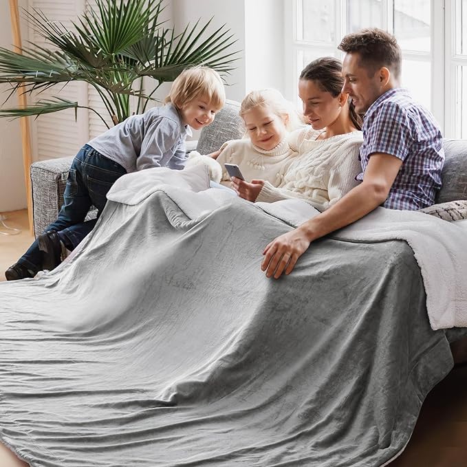 Bedsure GentleSoft Sherpa Fleece Oversized Cal King Blankets for Bed - Thick and Warm Throw for Women and Men, Soft Fuzzy Plush Large Blanket for Winter, Light Grey, 112x98 Inches