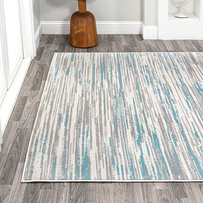 JONATHAN Y Speer Abstract Linear Stripe Gray/Blue Indoor Area Rug, 5x8, Contemporary, Rustic, Easy-Cleaning for Living Room, Bedroom, Kitchen, Pet Friendly, Non-Shedding (LUX106A-5)