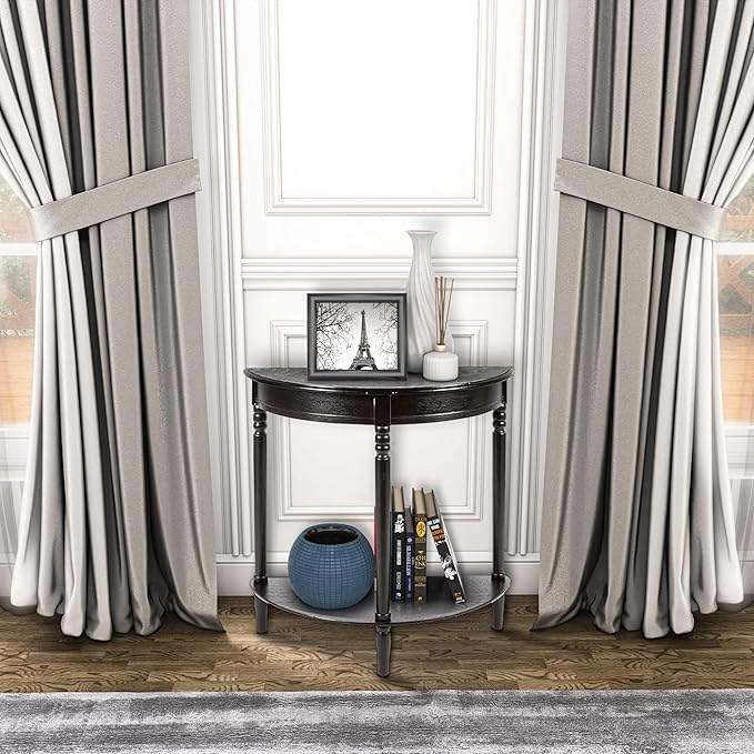 Decor Therapy Simplfy Moon Entry Table,with Shelves & Easy Assembly, Wood-(28.5" x 11.8" x 28.5") Simplify Half Round, 28.5" x 28.5" x 12", Black