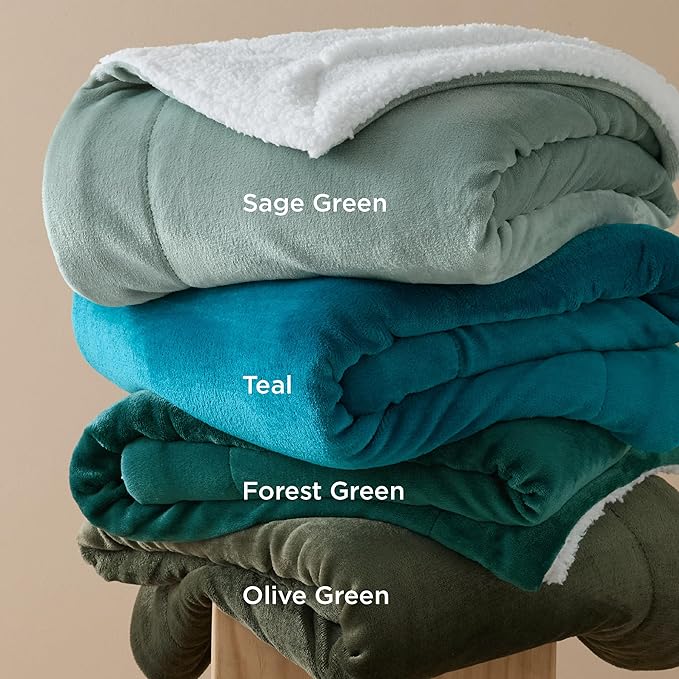 Bedsure GentleSoft Sherpa Fleece Oversized Cal King Blankets for Bed - Thick and Warm Throw for Women and Men, Soft Fuzzy Plush Large Blanket for Winter, Sage Green, 112x98 Inches