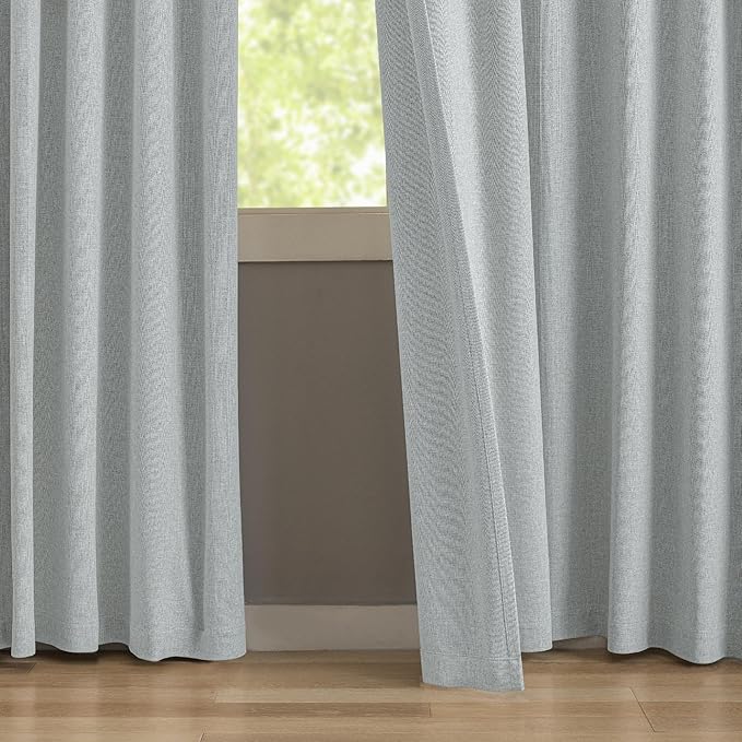 KangBang Pinch Pleated Grey Blackout Curtains 102 Inches Long, Linen Textured Noise Blocking Curtains for Living Room, Elegant Pleat Modern Drapes with Hooks,42" W x 102" L, Fog Grey,2 Panels