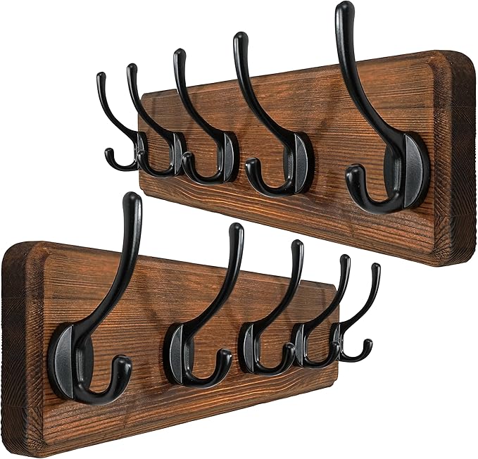 WEBI Coat Rack Wall Mount,Coat Hooks Wall Mounted,16" Hole to Hole,Rustic Large Coat Hanger Wall Hook Rack,5 Hooks for Hanging Coats,Hats,Jacket,Clothes,2 Packs