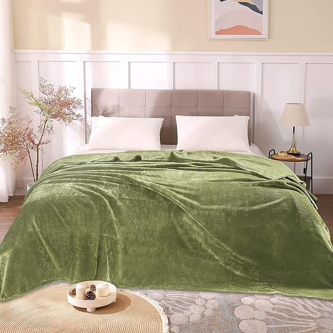 BEDELITE Fleece Blankets Queen Size Sage Green Throw Blankets for Bed, Luxury Plush Cozy Fuzzy Blanket 90x90 inches, Super Soft Warm Lightweight Throw Blanket All Seasons Suitable