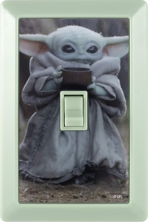 STAR WARS The Child Wall Switch, Battery Operated, Night Light, Wireless, Baby Yoda, Mandalorian, ON/Off, LED Light Switch, Perfect for Bedrooms, Bathrooms, Nursery, Game Room and More, 53291