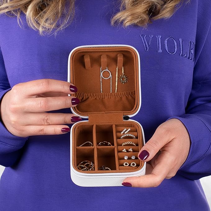 Custom Leather Jewelry Box w/Name & Birth Flower Month - Birthday Gifts for Women, Personalized Jewelry Travel Case - Customized Jewelry Organizer Box, Mom Birthday Gifts - Gray
