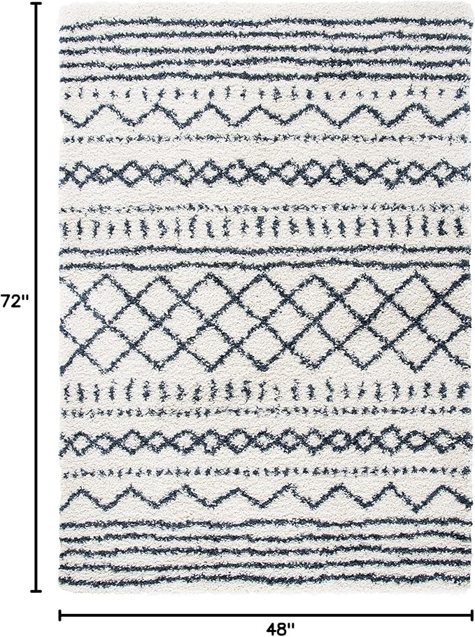 SAFAVIEH Arizona Shag Collection Accent Rug - 4' x 6', Ivory & Slate, Moroccan Design, Non-Shedding & Easy Care, 1.6-inch Thick Ideal for High Traffic Areas in Entryway, Living Room, Bedroom (ASG741M)