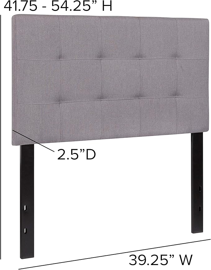 Flash Furniture Bedford Tufted Upholstered Twin Size Headboard in Light Gray Fabric