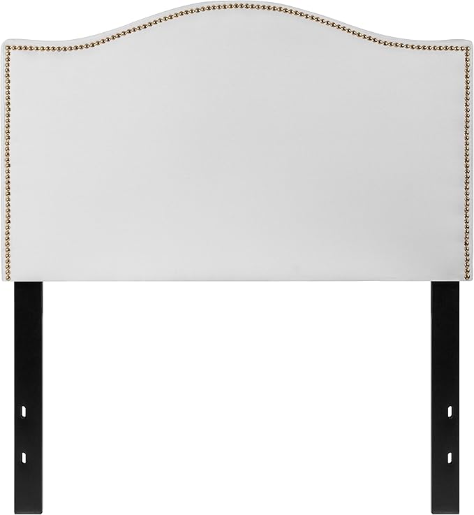 Flash Furniture Lexington Upholstered Twin Size Headboard with Accent Nail Trim in White Fabric