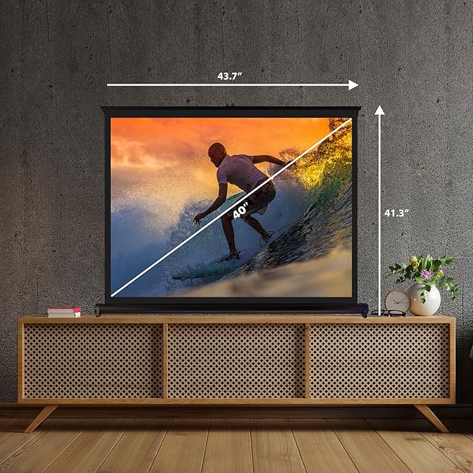 Pyle 50" Inch Portable Projector Screen - Portable Floor Standing, Manual Retractable Pull-Out Style, Mobile Movie Screen, Home Theater Cinema Wedding Party Office Presentation, Quick Assembly