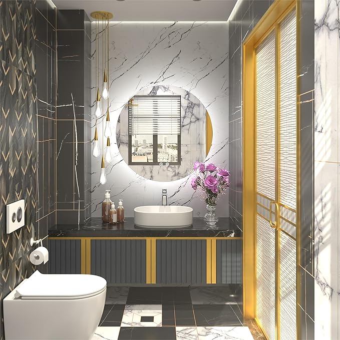 24 Inch Round LED Mirror for Bathroom,Backlit Round Bathroom Mirror with Lights, Anti-Fog, Touch, Dimmable, 3000K/4500K/6000K