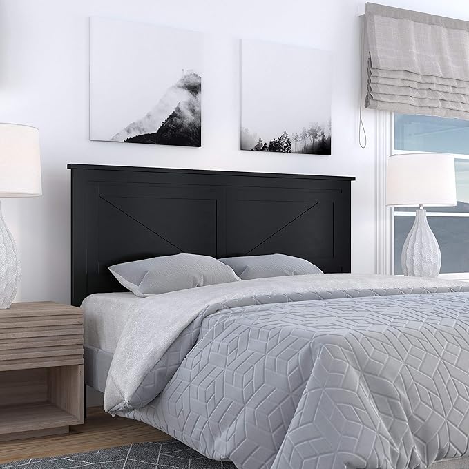 Glenwillow Home Farmhouse Style Wood Panel Headboard in Black - Queen Size