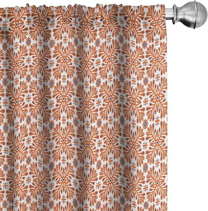Ambesonne Scandinavian Window Curtains, Flower Like Motifs Folk Art in Tangerine Tones, Lightweight Decorative Panels Set of 2 with Rod Pocket, 56" x 95", Sienna Sky