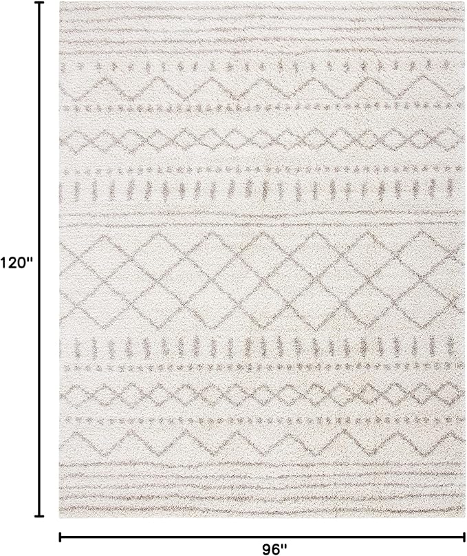 SAFAVIEH Area Rug 8x10 - Arizona Shag Collection - Large - Ivory & Beige, Moroccan Design, Non-Shedding & Easy Cleaning, Ultra Plush Thick Pile, Ideal for Living Room, Bedroom, Dining Space (ASG741A)
