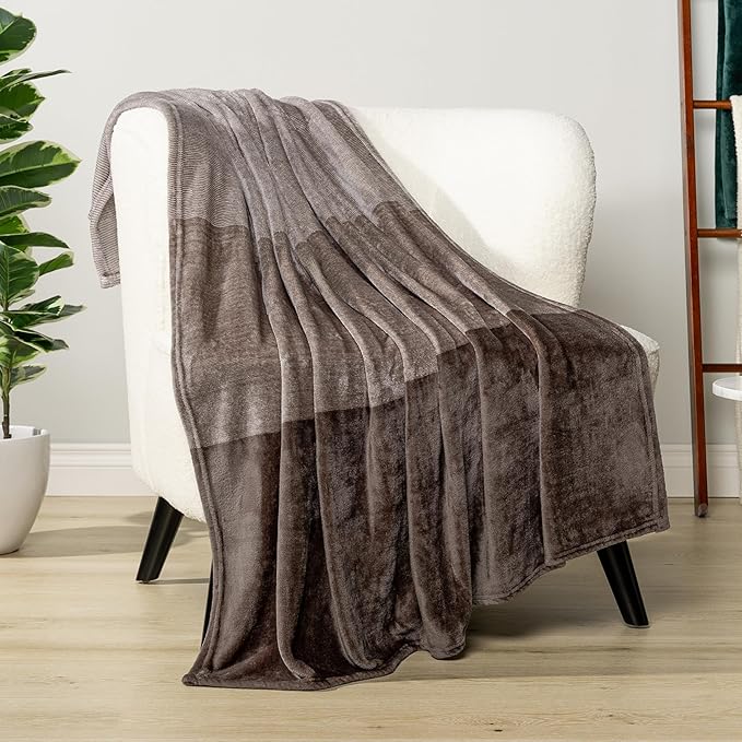 PAVILIA Taupe Ombre Fleece Throw Blanket for Couch, Soft Flannel Blanket for Sofa Bed Room, Plush Lightweight Tan Light Brown Gradient Blanket, Cozy Microfiber Decorative Gift Throw, 50x60