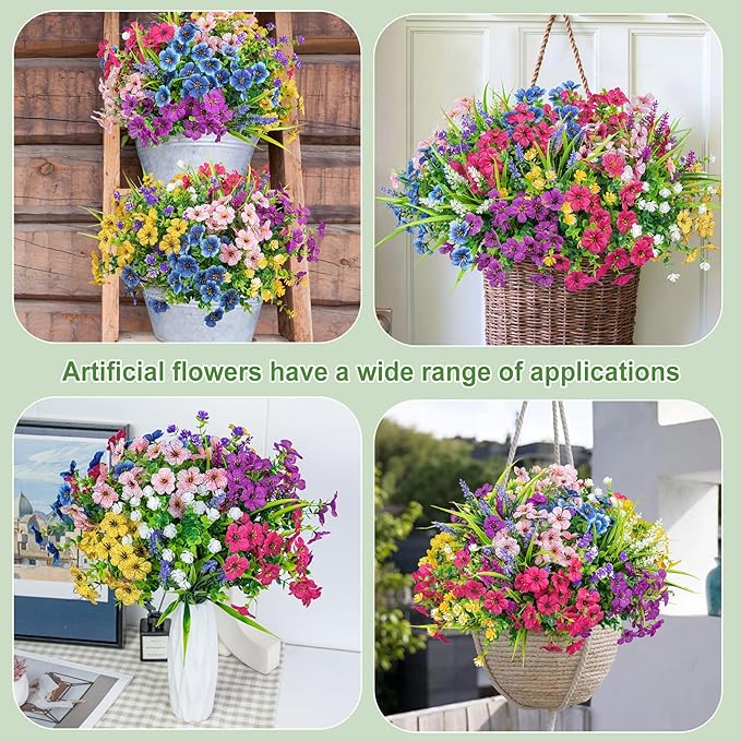 Ouddy Decor 24 Bundles Artificial Flowers for Outdoors Multicolor Fake Flowers Plastic Plants Faux Lavender UV Resistant for Spring Summer Garden Patio Window Box Office Table Kitchen Home Decor