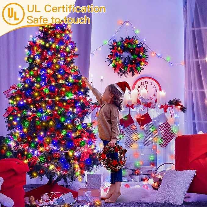 Ollny Christmas Lights Outdoor 400LED 131FT, Multicolor Fairy Lights with Remote 3 Timer, Plug in 8 Modes String Lights for Bedroom Indoor Outside House Party Xmas Decorations