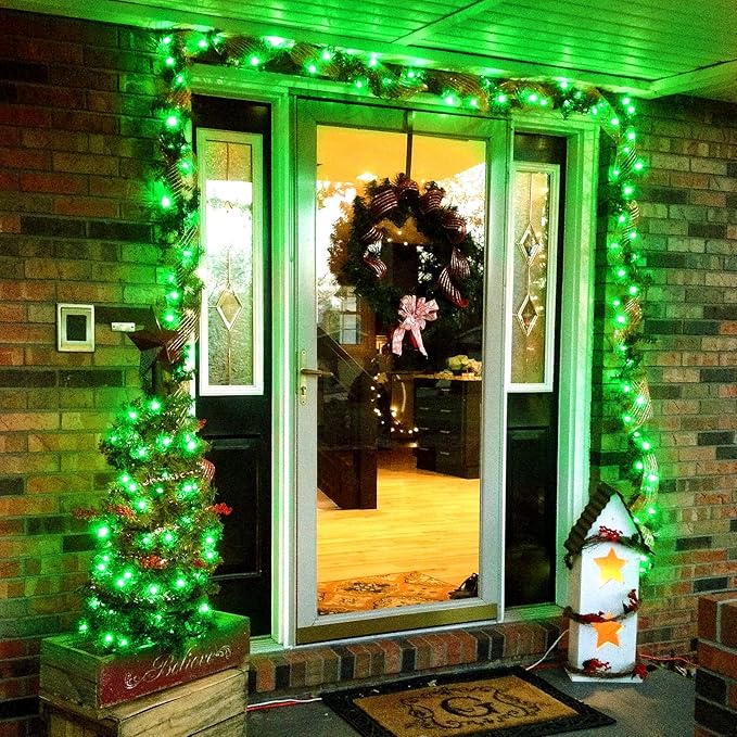 JMEXSUSS 8 Pack 50 LED Green Christmas Fairy Lights Battery Operated - Green Twinkle Lights for Christmas Tree Party Garden Patio Decorations