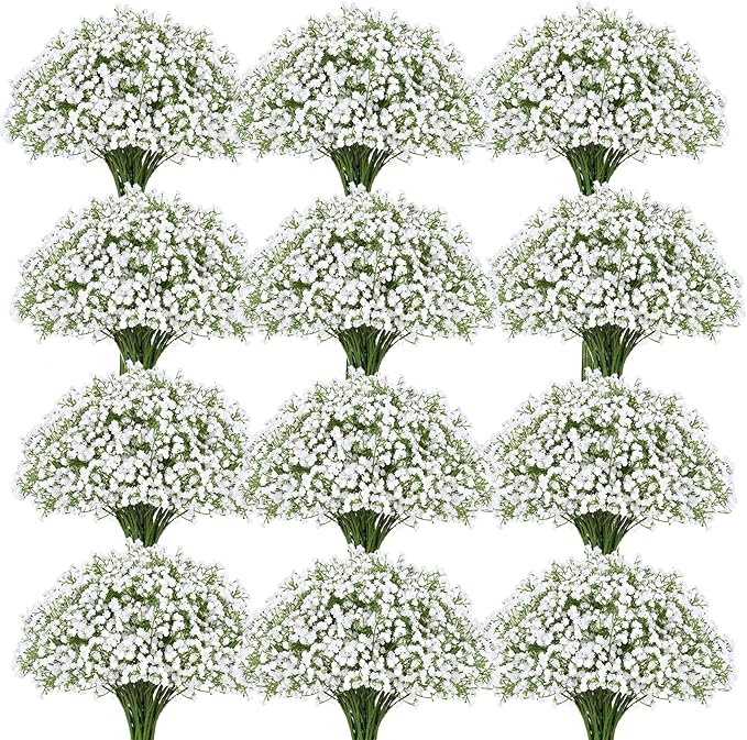 80 Pcs Babys Breath Artificial Flowers Bulk, Real Touch Fake White Babies Breath Flowers, Faux Gypsophila Bouquet for Wedding Home Decor Floral Arrangement