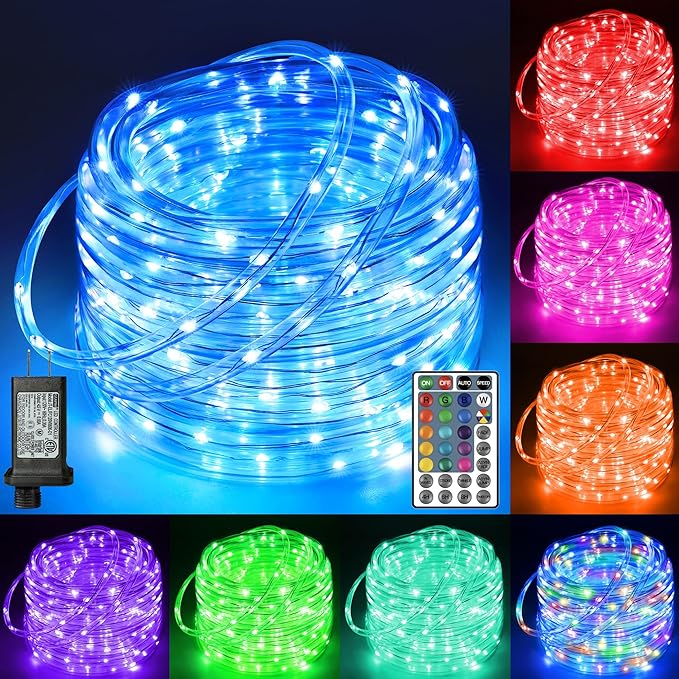 Ollny Rope Lights Outdoor Color Changing, 99FT 300 LED Waterproof Plug in Outdoor String Lights with Remote, 18 Colors Twinkle Rope Lights for Outside Indoor Party Christmas Holiday Decorations