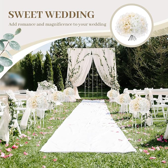 Zeyune 200 Pcs Hydrangea Artificial Flowers, Silk Flower Heads with Stems, Fake Hydrangea Bouquet for Wedding Arch Centerpiece DIY Floral Home Decoration (White and Champagne)