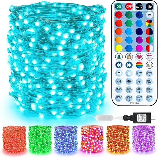 BrizLabs Christmas Fairy Lights - 66ft 200 LED Color Changing Fairy Lights with Remote, Plugin RGB Rainbow Christmas Twinkle Light White & Red Starry Xmas Light for Xmas Halloween Home Party Wedding