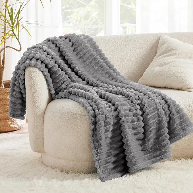 Bedsure GentleSoft Frost Gray Fleece Blanket for Couch - Cozy Soft Blankets for Women, Cute Small Throws for Girls, 50x70 Inches