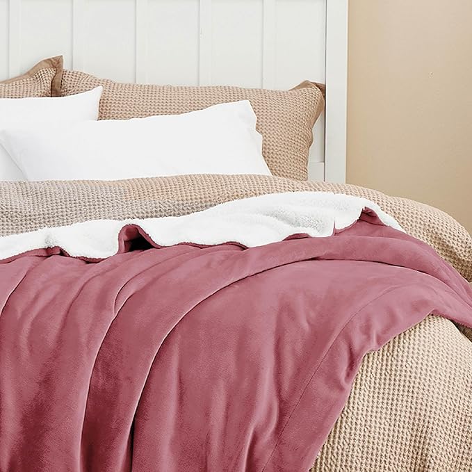 Bedsure GentleSoft Sherpa Fleece Throw Blanket Twin Size for Couch - Thick and Warm Throw for Girls and Women, Soft Fuzzy Plush Twin Blanket for Winter, Dusty Rose, 60x80 Inches
