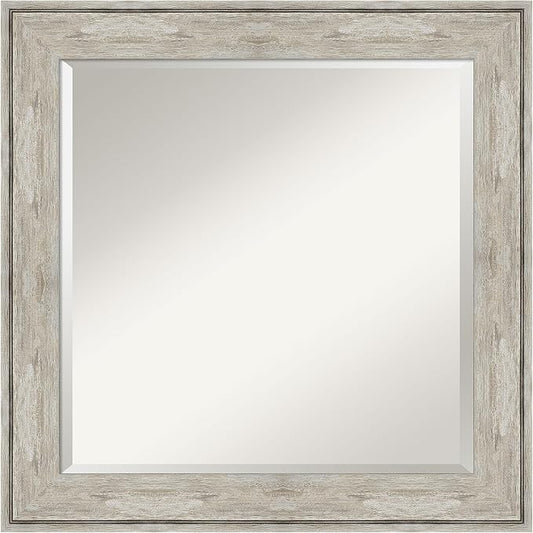 Amanti Art Silver Bathroom Mirror for Over Sink, 25x25 Crackled Metallic Square Vanity Mirror, Medium Country Rustic Frame, Hangs Horizonally and Vertically, Bathroom Wall Decor, Beveled Edge