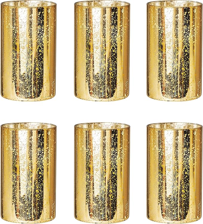 Gold Candle Holder Hurricane Candle Cylinder Vases for Centerpieces Set of 6 for Wedding Table Centerpiece