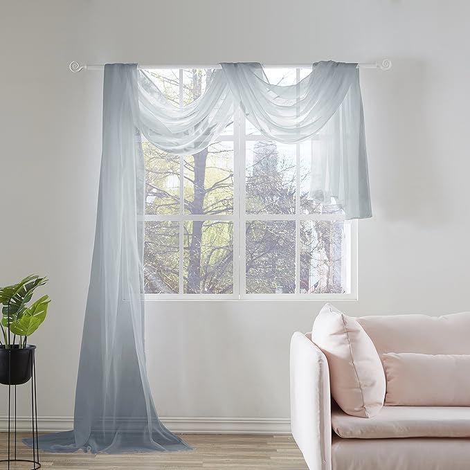 KEQIAOSUOCAI Grey Sheer Window Scarf Valance Sheer Fabric for Draping Curtain Toppers for Wedding Party Girls Room Bed Canopy Scarves 52 Inches Wide by 216 Inches Long Grey