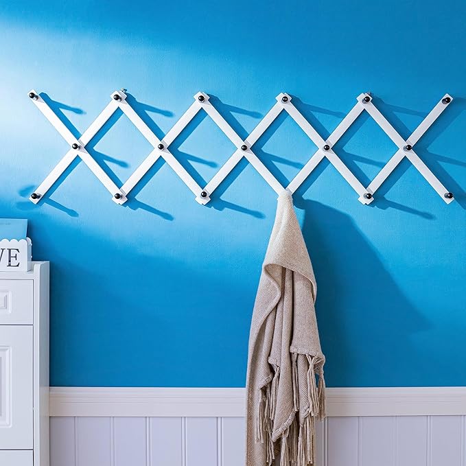 SKOLOO Hat Rack for Wall with 17 Hooks, Solid Wooden, Modern, Expandable Coat Rack Wall Mount for Coats, Hats, Bags, Baseball Caps, Black on White