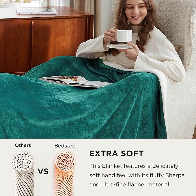 Bedsure GentleSoft Sherpa Fleece Oversized Cal King Blankets for Bed - Thick and Warm Throw for Women and Men, Soft Fuzzy Plush Large Christmas Blanket for Winter, Forest Green, 112x98 Inches