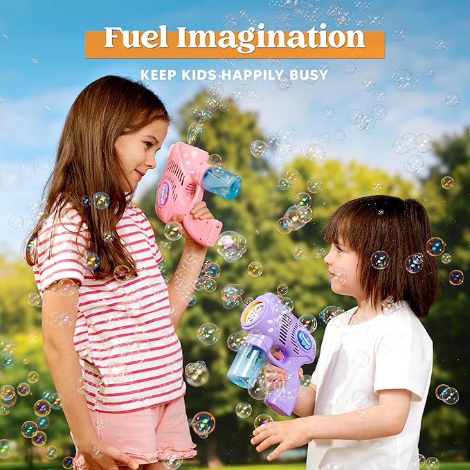 JOYIN 2 Bubble Guns with 2 Bottles Refill Solution, Bubble Machine Gun for Kids, Toddlers, Party Favors, Summer, Outdoors Activity, Wedding, Easter, Birthday Gift