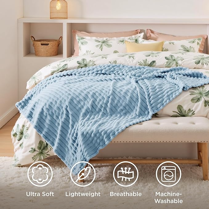 Bedsure GentleSoft Blue Fleece Blanket for Couch - Cozy Soft Blankets for Women, Cute Small Throws for Girls, Spring Decorations for Home, Light Blue, 50x60 Inches