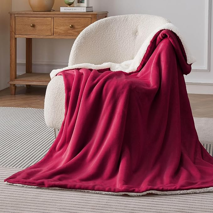 Bedsure GentleSoft Sherpa Fleece Throw Blanket Twin Size for Couch - Thick and Warm Throw for Girls and Women, Soft Fuzzy Plush Twin Christmas Blanket for Winter, Red, 60x80 Inches