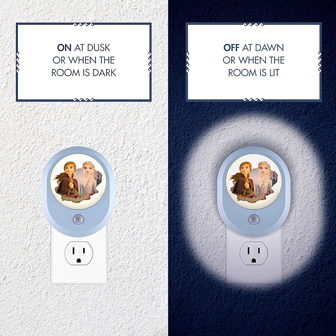 Disney Frozen II MySelect LED Night Light, Motion Sensor, Dusk-to-Dawn, Featuring Anna and Elsa, Ideal for Girls' Bedrooms, Nurseries, or Bathrooms – 44473